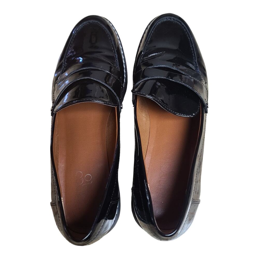 Nearly New Franco Sarto Black Patent Leather Lug Sole Loafers - Picture 3 of 6